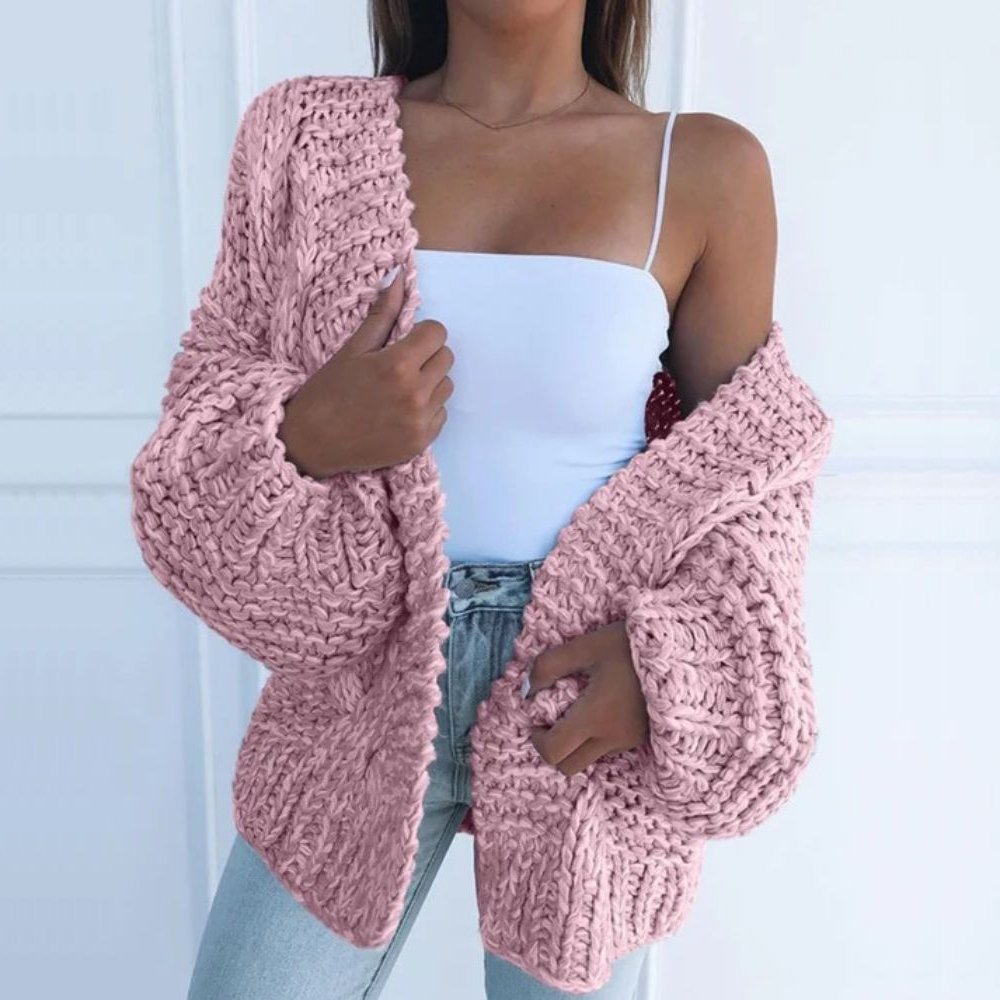 Women's black chunky knit open front cardigan for autumn layering