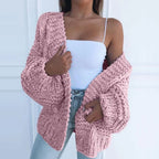 Women's black chunky knit open front cardigan for autumn layering