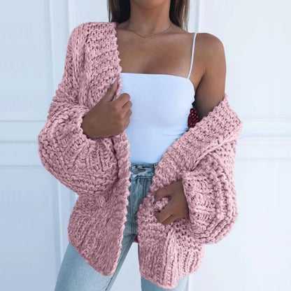 Women's black chunky knit open front cardigan for autumn layering