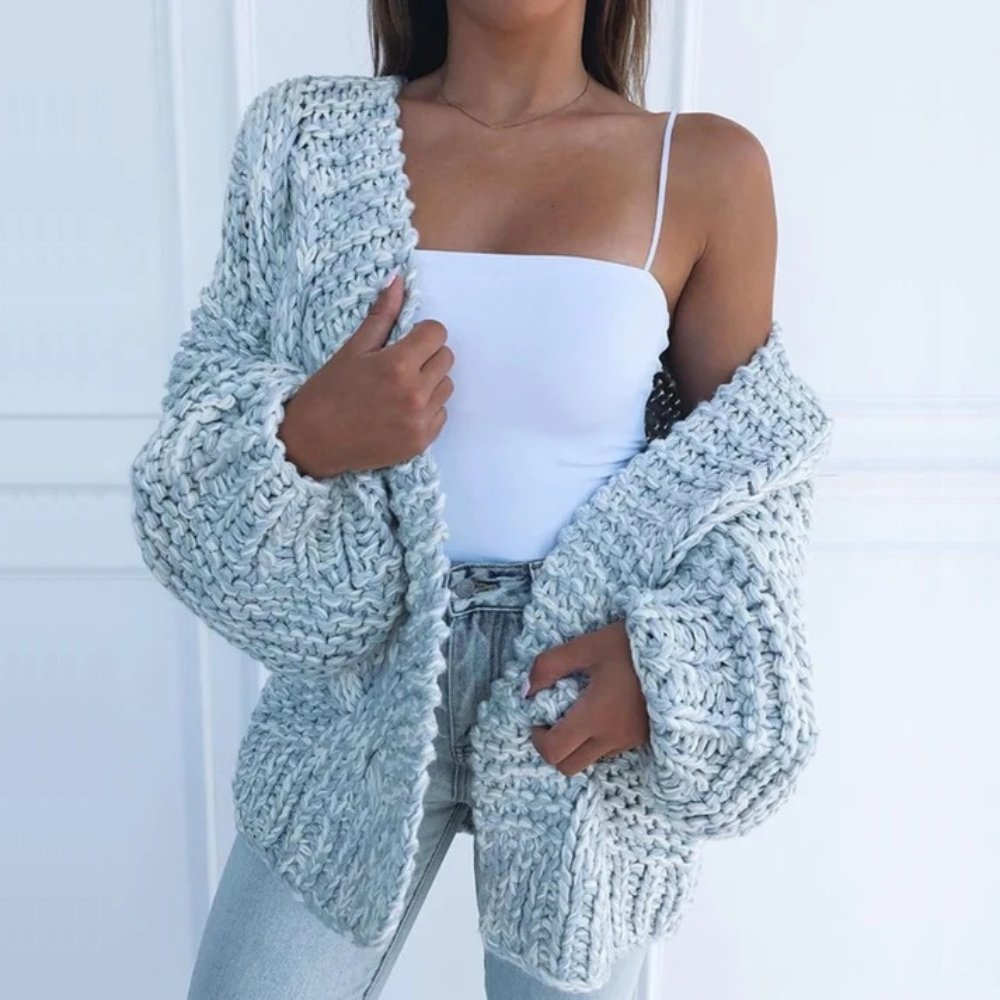 Women's black chunky knit open front cardigan for autumn layering