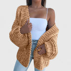 Women's black chunky knit open front cardigan for autumn layering