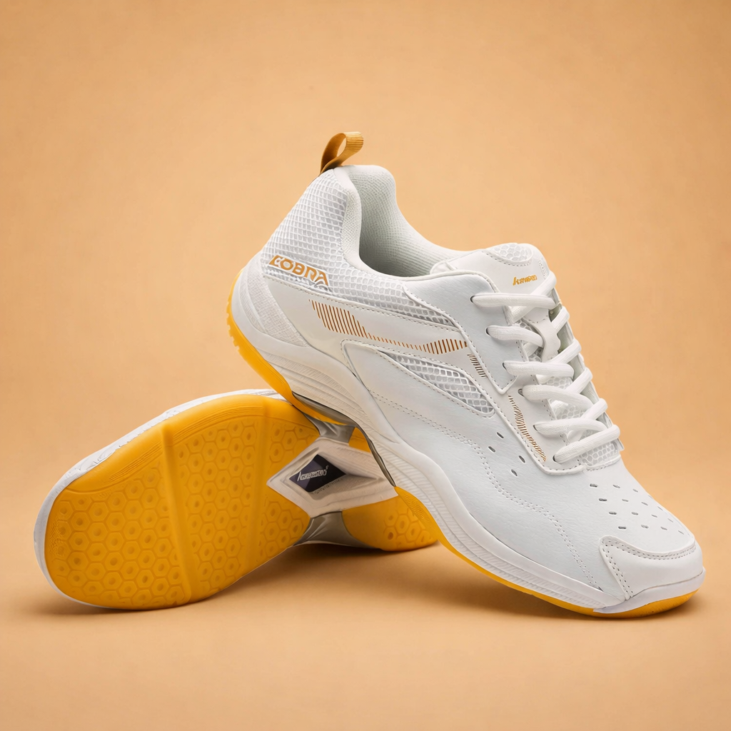 White men's lightweight sports trainers with an anti-slip sole