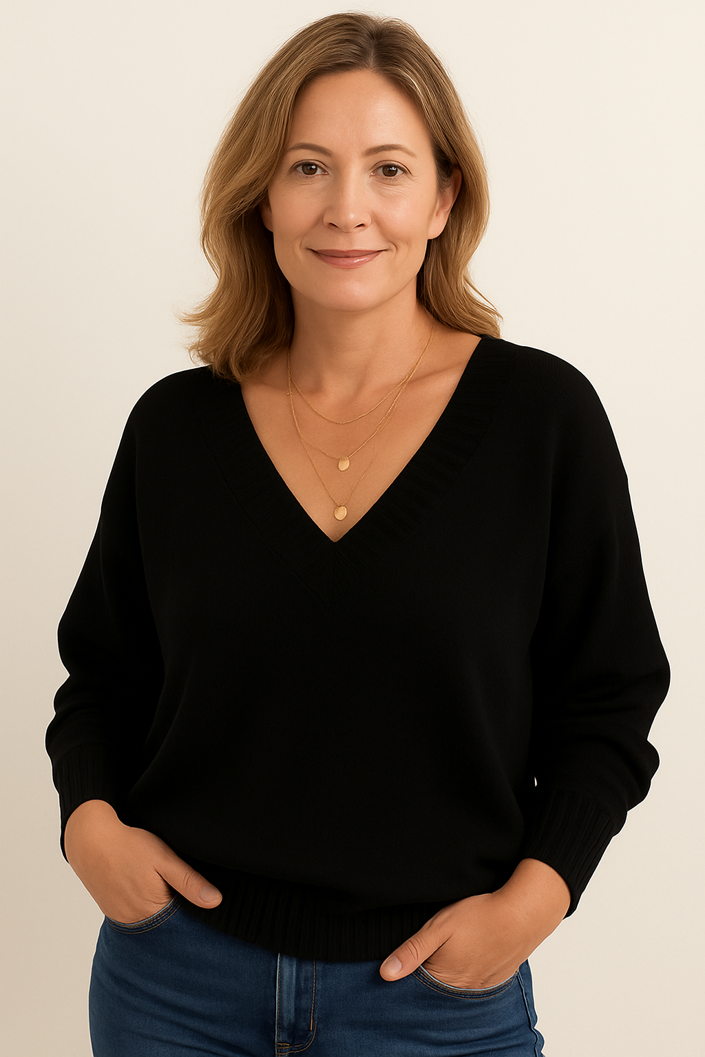 Pink pure cashmere V-neck jumper with a graceful classic fit for autumn
