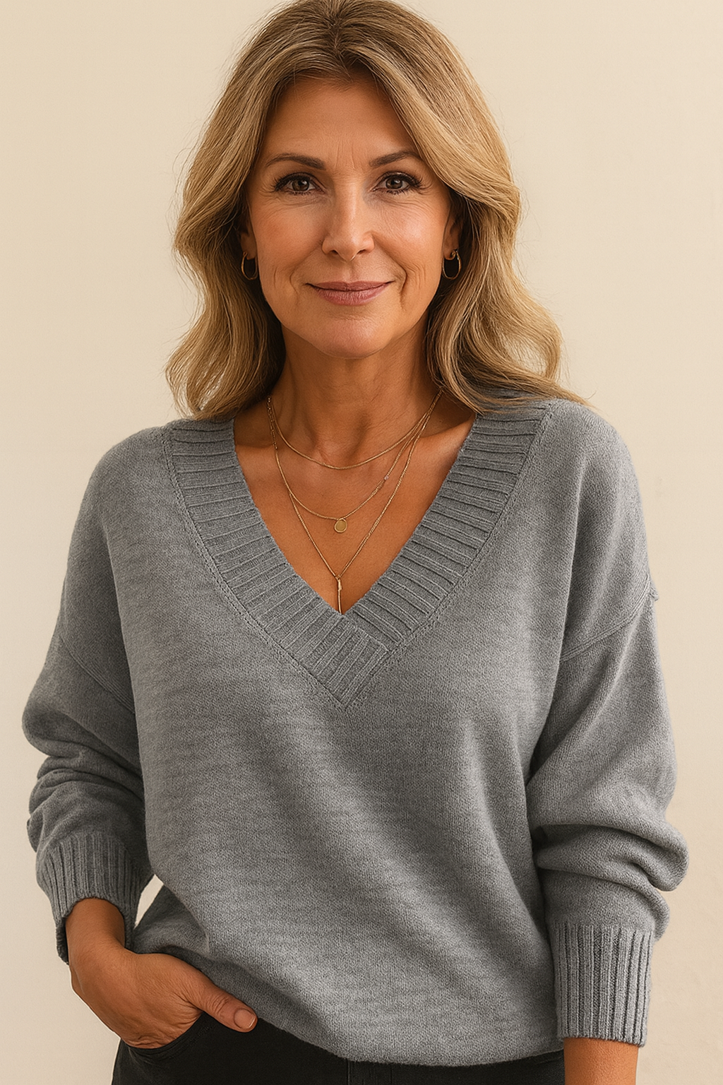 Black pure cashmere V-neck jumper with a graceful classic fit for autumn